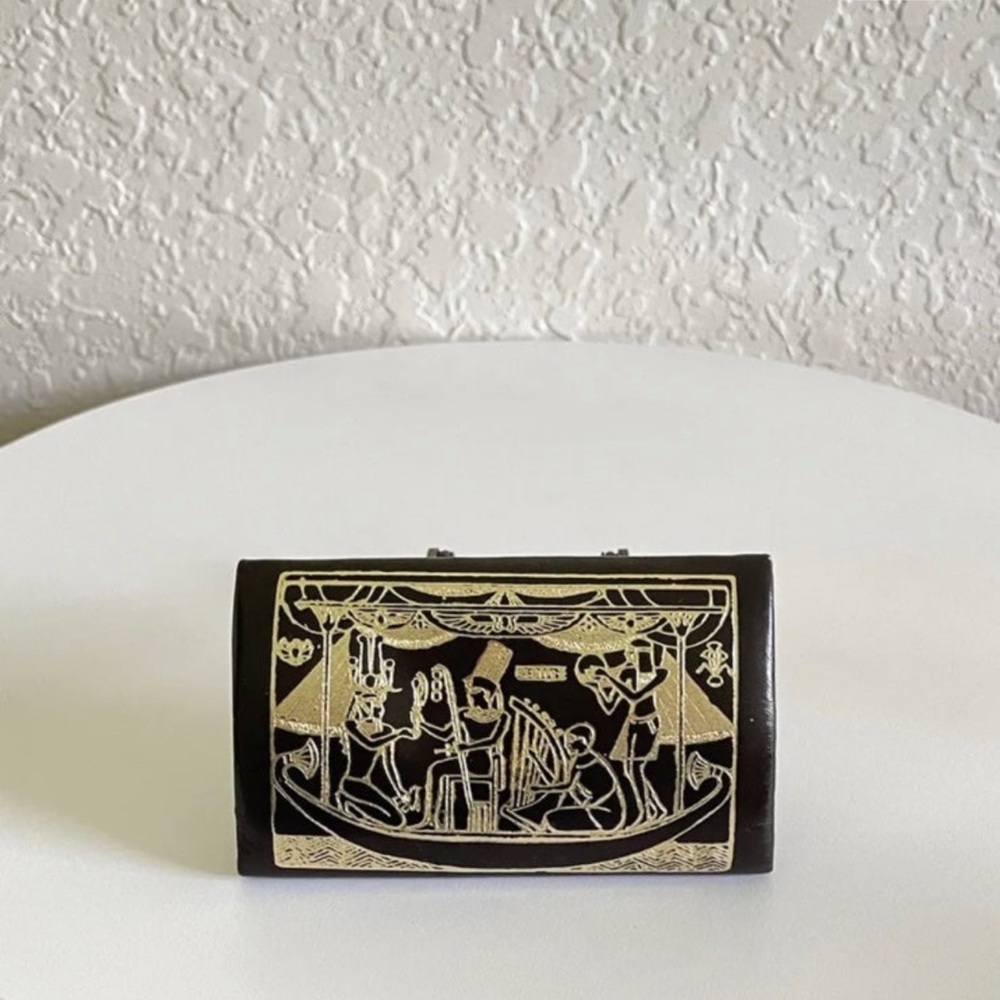 Camel Leather Wallet Clutch Gold Embossed Design Egyptian